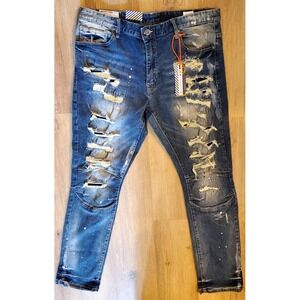 Smoke Rise Denim Jeans 38x34 Men's Slim Fit NWT Moto Distress RN82930 Streetwear